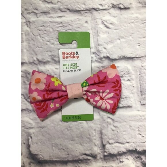 NEW Boots & Barkley One Size Fits Most Collar Slide Dog Cat Bow Pink Floral - Picture 1 of 1